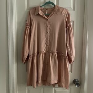 Free People Peach/pink Button Down Babydoll Mini Dress. Oversized. Size S. EUC!